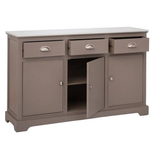 ΞΥΛΙΝΟΣ ΜΠΟΥΦΕΣ ΣΕ ΓΚΡΙ ΧΡΩΜΑ ΜΕ 3 ΠΟΡΤΕΣ, 3 ΣΥΡΤΑΡΙΑ AND ΜΑΡΜΑΡΙΝΗ ΕΠΙΦΑΝΕΙΑ 120Χ35Χ75ΕΚ