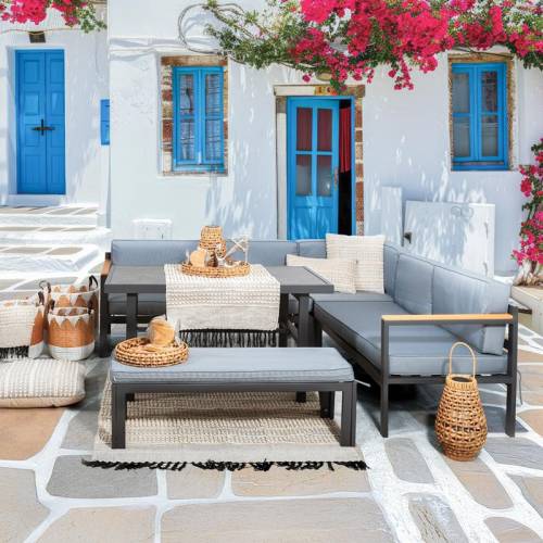 ΓΩΝΙΑΚΟ ΣΕΤ ΚΗΠΟΥ Fylliana Estelle ΓΚΡΙ ΧΡΩΜΑ 213x213x65εκ