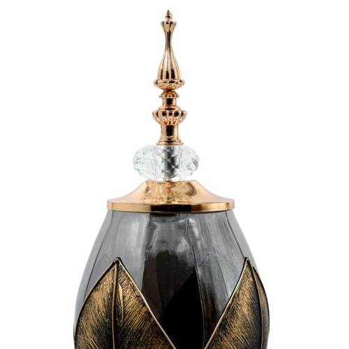 ΓΥΑΛΙΝΟ ΒΑΖΟ ΜΕ ΚΑΠΑΚΙ ΚΑΙ ΜΕΤΑΛΛΙΚΟ ΠΟΔΙ Fylliana FL3087 ΜΑΥΡΟ-ΧΡΥΣΟ ΧΡΩΜΑ