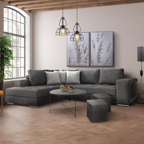 ΚΑΝΑΠΕΣ ΑΡΙΣΤΕΡΗ ΓΩΝΙΑ Fylliana New Karina ΓΚΡΙ ΧΡΩΜΑ ΜΕ ΑΝ. ΓΚΡΙ ΔΙΑΚΟΣΜΗΤΙΚΑ ΜΑΞΙΛΑΡΙΑ ΚΑΙ ΣΚΑΜΠΟ 278x218x85εκ