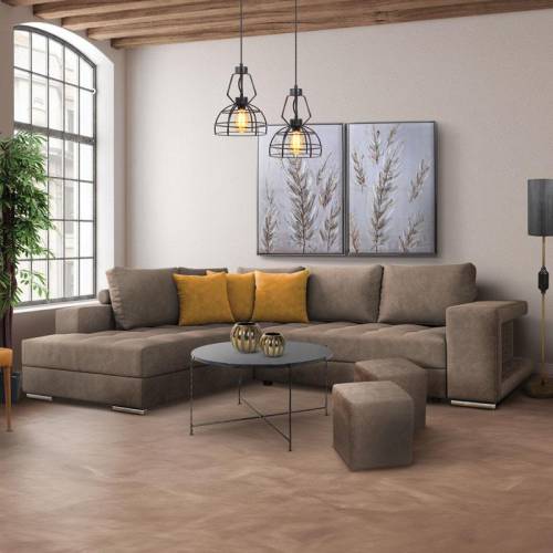 ΚΑΝΑΠΕΣ ΑΡΙΣΤΕΡΗ ΓΩΝΙΑ Fylliana New Karina ΚΑΦΕ ΧΡΩΜΑ ΜΕ ΚΙΤΡΙΝΑ ΔΙΑΚΟΣΜΗΤΙΚΑ ΜΑΞΙΛΑΡΙΑ ΚΑΙ ΣΚΑΜΠΟ 278x218x85εκ