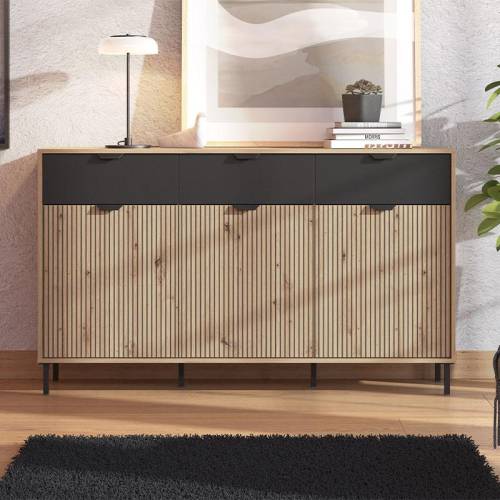 ΚΟΜΟΤΑ-ΜΠΟΥΦΕΣ MAYENNE 3K3F ARTISAN OAK-ΜΑΥΡΟ MAT 157x40x93εκ