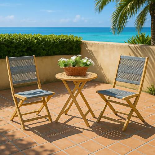 ΣΕΤ BISTRO 3 ΤΕΜ ΞΥΛΟ ΑΚΑΚΙΑΣ Fylliana FL3709 ΚΑΡΥΔΙ ΣΚΕΛΕΤΟΣ-ΓΚΡΙ ΚΟΡΔΟΝΙ 60x60x75εκ