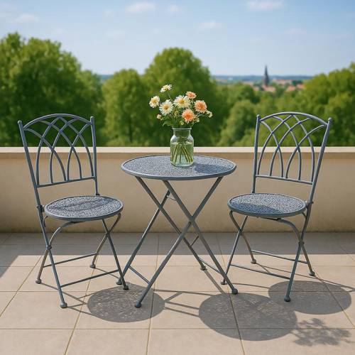 ΣΕΤ ΜΕΤΑΛΛΙΚΟ ΤΡΑΠΕΖΙ ΚΗΠΟΥ Fylliana ΜΕ 2 ΚΑΡΕΚΛΕΣ Gordon ΓΚΡΙ ΧΡΩΜΑ