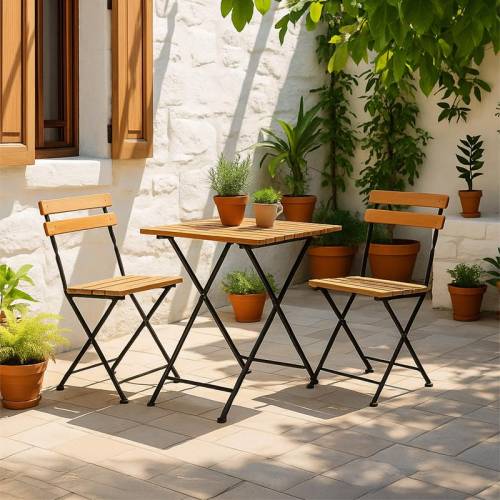 ΣΕΤ ΜΕΤΑΛΛΙΚΟ ΤΡΑΠΕΖΙ ΚΗΠΟΥ ΜΕ 2 ΚΑΡΕΚΛΕΣ Fylliana Donta ΜΑΥΡΟ ΧΡΩΜΑ 54x55x71εκ