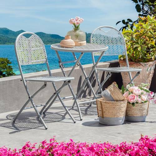 ΣΕΤ ΜΕΤΑΛΛΙΚΟ ΤΡΑΠΕΖΙ ΚΗΠΟΥ ΜΕ 2 ΚΑΡΕΚΛΕΣ Fylliana "Edgar" ΓΚΡΙ ΧΡΩΜΑ 60x60x72εκ