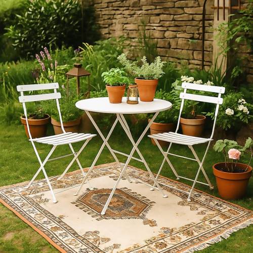 ΣΕΤ ΜΕΤΑΛΛΙΚΟ ΤΡΑΠΕΖΙ ΚΗΠΟΥ ΜΕ 2 ΚΑΡΕΚΛΕΣ Fylliana Rollin ΛΕΥΚΟ ΧΡΩΜΑ 60x70εκ