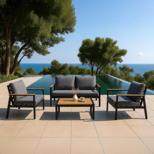 ΣΕΤ ΣΑΛΟΝΙ ΕΞΟΧΗΣ 4 ΤΕΜΑΧΙΩΝ Fylliana "Domenico" ΜΑΥΡΟ ΧΡΩΜΑ 145x81x84εκ