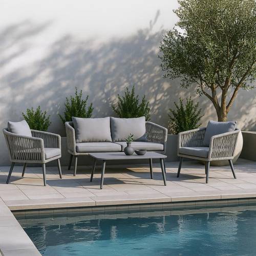 ΣΕΤ ΣΑΛΟΝΙ ΚΗΠΟΥ 4 ΤΕΜΑΧΙΑ Fylliana CASABLANCA ΓΚΡΙ ΧΡΩΜΑ 155x72x68εκ