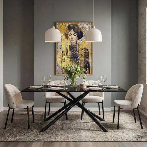 ΤΡΑΠΕΖΙ ΤΡΑΠΕΖΑΡΙΑΣ Fylliana FL1603 ΚΕΡΑΜΙΚΗ ΕΠΙΦΑΝΕΙΑ ΜΕ ΜΕΤΑΛΛΙΚΑ ΠΟΔΙΑ ΜΑΥΡΟ ΧΡΩΜΑ 160x80x76εκ