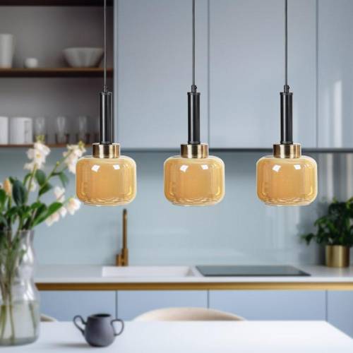 ΤΡΙΦΩΤΟ ΚΡΕΜΑΣΤΟ ΦΩΤΙΣΤΙΚΟ ΟΡΟΦΗΣ ΔΙΠΛΟ ΓΥΑΛΙΝΟ ΚΑΠΕΛΟ Fylliana ΜΠΡΟΝΖΕ ΧΡΩΜΑ Ε27 50x15x75εκ