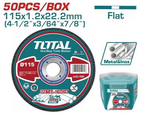 TOTAL ΔΙΣΚΟΣ ΚΟΠΗΣ ΙΝΟΧ - ΜΕΤΑΛΛΟΥ 115 Χ 1.2mm ΣΕ ΠΛΑΣΤΙΚΟ ΚΟΥΤΑΚΙ 50ΤΕΜ (TAC22111550)