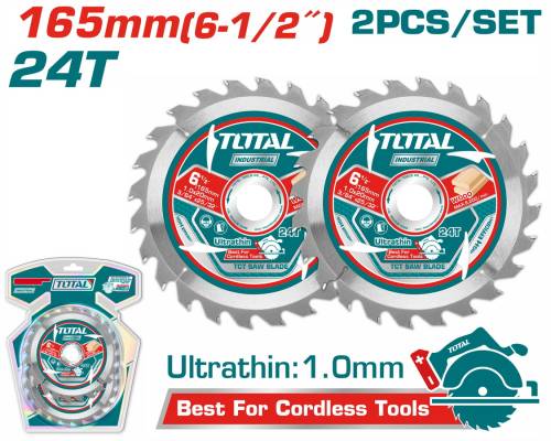 TOTAL ΕΠΑΓΓ. ΣΕΤ ΔΙΣΚΟΙ ΚΟΠΗΣ ΞΥΛΟΥ Φ-165 Χ 20mm 24Τ 2TEM ΓΙΑ TSLI1652 (TAC2331653)