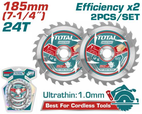 TOTAL ΕΠΑΓΓ ΣΕΤ ΔΙΣΚΟΙ ΚΟΠΗΣ ΞΥΛΟΥ Φ185Χ20mm 24Τ 2TEM ΓΙΑ TS11418526/TS1161856/TSLI1851 (TAC2331853)
