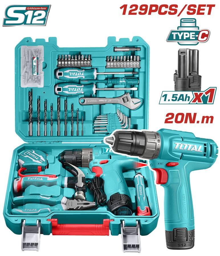 TOTAL ΣΕΤ ΔΡΑΠΑΝΟΚΑΤΣΑΒΙΔΟ ΜΠΑΤ. Li-ion 12V / 1.5Ah  / 20Nm 129ΤΕΜ Type C (THKTHP11292E)