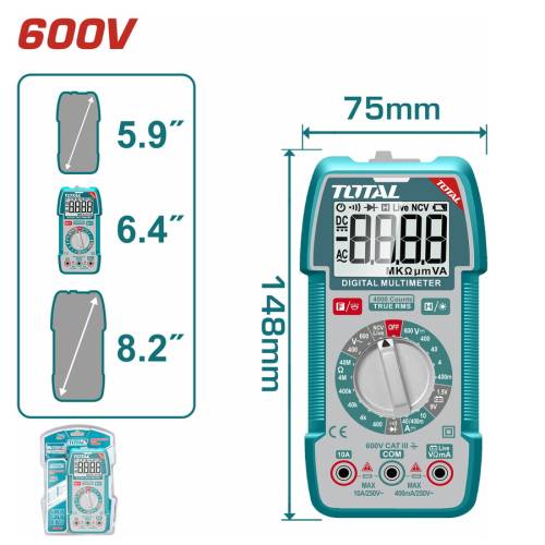 TOTAL ΕΠΑΓΓ. ΠΟΛΥΜΕΤΡΟ ΨΗΦΙΑΚΟ 600V True RMS με Μέτρηση AC/DC (TMT536002)