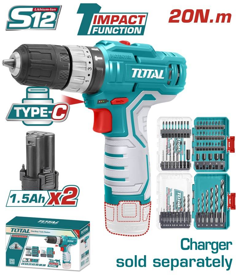 WF TOTAL ΕΠΑΓΓ. ΔΡΑΠ/ΒΙΔΟ ΚΡΟΥΣΤΙΚΟ ΜΠΑΤ. Li-ion 12V / 1.5Ah / 20Nm / 2 ΜΠΑΤ Type-C (TOSLI241197E)