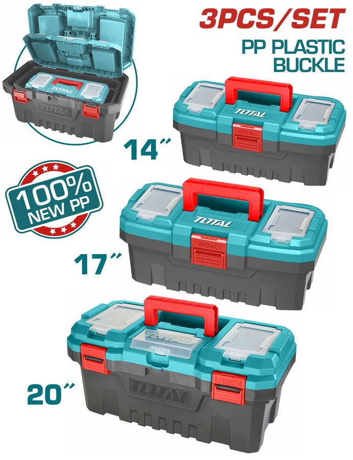 TOTAL ΣΕΤ 3ΤΕΜ ΠΛΑΣΤΙΚΕΣ ΕΡΓΑΛΕΙΟΘΗΚΕΣ 14"- 17"- 20" ΜΕ ΠΛΑΣΤΙΚΑ ΚΟΥΜΠΩΜΑΤΑ (TPBXK0031)