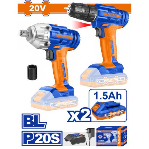 WADFOW ΣΕΤ ΔΡΑΠ/ΒΙΔΟ + ΜΠΟΥΛΟΝΟΚΛΕΙΔΟ ΜΠΑΤ. Li-ion 20V / 1.5Ah / 2 ΜΠΑΤ (WCK2017)