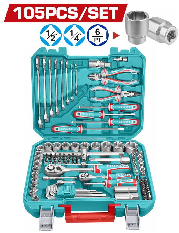 TOTAL ΕΠΑΓΓ. ΚΑΣΕΤΙΝΑ ΚΑΡΥΔΑΚΙΑ 1/4"-1/2" & ΕΡΓΑΛΕΙΑ ΧΕΙΡΟΣ 105ΤΕΜ (THKTHP61057)