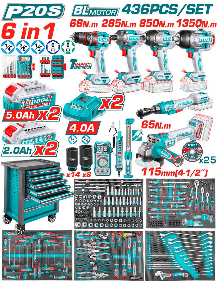 TOTAL ΕΠΑΓΓ. ΕΡΓΑΛΕΙΟΦΟΡΟΣ ΜΕ 20V 6 in1 ΕΡΓΑΛΕΙΑ & 436ΤΕΜ ΕΡΓΑΛΕΙΑ-ΕΞΑΡΤΗΜΑΤΑ (THPTCS84362E)