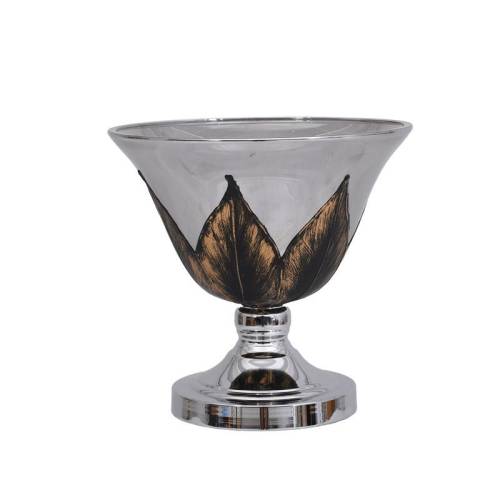 ΓΥΑΛΙΝΗ ΚΟΥΠ ΜΕ ΒΑΣΗ Fylliana FL108 ΜΑΥΡΟ-ΑΣΗΜΙ ΧΡΩΜΑ 25x25εκ