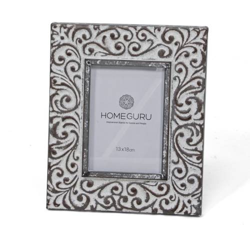 Vintage μετ.φωτ/θήκη,σχ.φλοράλ λευκό/γκρι(13x18)24x29,3cm ID164