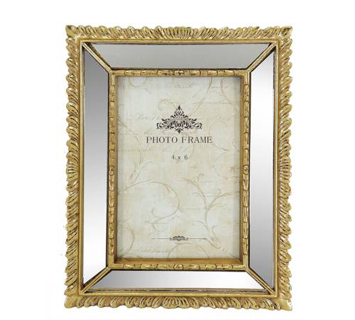 Φωτο/θήκη polyresin με χρυσή κορνίζα καθρέπτη 10x15cm KO170