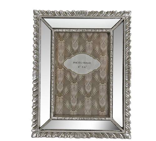 Φωτο/θήκη polyresin με ασημί κορνίζα καθρέπτη 10x15cm KO172