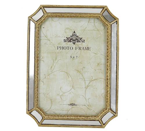 Φωτο/θήκη με οβάλ χρυσή κορνίζα καθρέπτη 13x18cm KO175