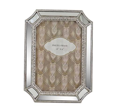 Φωτο/θήκη με οβάλ ασημία κορνίζα καθρέπτη 10x15cm KO176