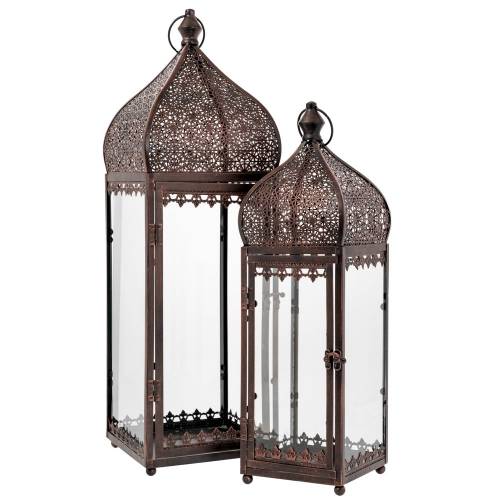 ΣΕΤ 2 ΜΑΥΡΟ ΜΕΤΑΛΛΙΚΟ ΦΑΝΑΡΙ ΜΕ ΔΙΑΤΡΗΤΗ ΟΡΟΦΗ 21,5Χ21,5Χ67,5ΕΚ  16,5Χ16,5Χ52ΕΚ