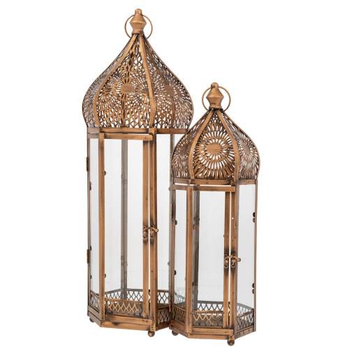 ΣΕΤ 2 ΧΡΥΣΟ VINTAGE ΜΕΤΑΛΛΙΚΟ ΦΑΝΑΡΙ 25,5Χ22,5Χ68  19,5Χ17Χ52ΕΚ