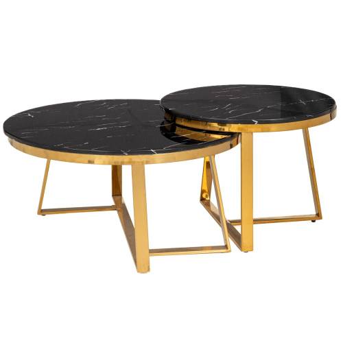 ΣΕΤ 2 ΧΡΥΣΟ ΜΕΤΑΛΛΙΚΟ ΤΡΑΠΕΖΙ ΜΕ ΜΑΥΡΗ ΕΠΙΦΑΝΕΙΑ ΜΕ ΕΦΕ ΜΑΡΜΑΡΟΥ Φ80Χ43ΕΚ Φ60Χ37ΕΚ