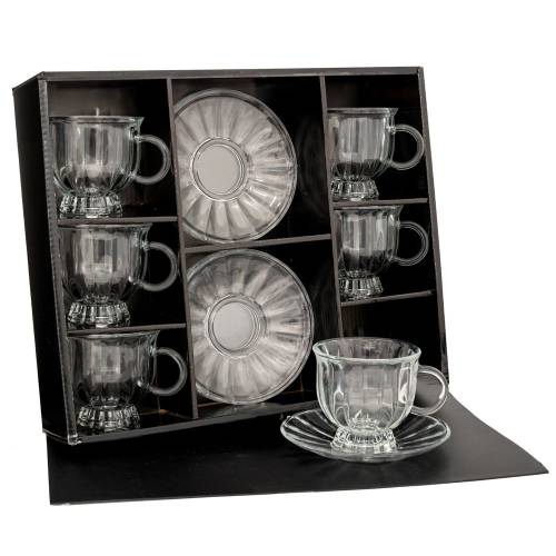 ΣΕΤ 6 ΓΥΑΛΙΝΟ ΔΙΑΦΑΝΟ ΦΛΥΤΖΑΝΙ ΜΕ ΠΙΑΤΑΚΙ 8Χ8 (Πιατάκι 13cm)