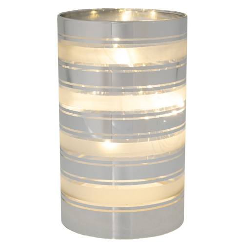 ΑΣΗΜΙ ΓΥΑΛΙΝΟΣ ΔΙΑΚΟΣΜΗΤΙΚΟΣ ΚΥΛΙΝΔΡΟΣ ΜΕ ΛΕΥΚΕΣ ΡΙΓΕΣ AND LED ΦΩΣ Φ9Χ15ΕΚ ΜΠΑΤΑΡΙΑΣ