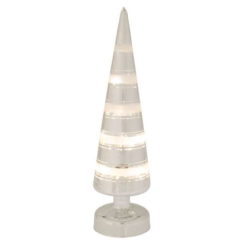 ΑΣΗΜΙ ΓΥΑΛΙΝΟ ΔΕΝΤΡΟ ΜΕ ΛΕΥΚΕΣ ΡΙΓΕΣ ΚΑΙ LED ΦΩΣ 9Χ9Χ35ΕΚ ΜΠΑΤΑΡΙΑΣ