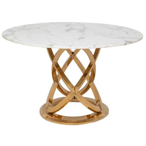 ΤΡΑΠΕΖΙ ΡΟΤΟΝΤΑ Φ130Χ75ΕΚ ΧΡΥΣΟ ΜΕΤΑΛΛΙΚΟ ΜΕ ΛΕΥΚΗ ΜΑΡΜΑΡΙΝΗ ΕΠΙΦΑΝΕΙΑ