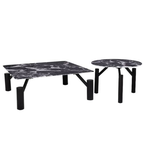 ΣΕΤ 2 ΤΡΑΠΕΖΑΚΙΑ ΜΑΥΡΑ ΜΕΤΑΛΛΙΚΑ 90Χ90Χ35 Φ60Χ42ΕΚ ΜΕ ΜΑΥΡΗ ΜΑΜΑΡΙΝΗ ΕΠΙΦΑΝΕΙΑ