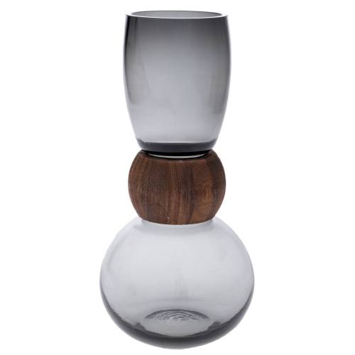 ΓΚΡΙ ΓΥΑΛΙΝΟ ΒΑΖΟ ΜΕ ΞΥΛΙΝΗ ΛΕΠΤΟΜΕΡΕΙΑ 16Χ33ΕΚ