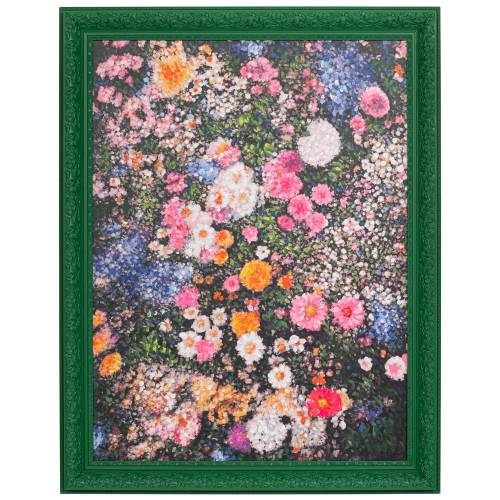 ΠΙΝΑΚΑΣ ΧΕΙΡΟΠΟΙΗΤΟΣ ΜΕ ΛΟΥΛΟΥΔΙΑ ΣΕ ΠΡΑΣΙΝΗ ΚΟΡΝΙΖΑ 107Χ139ΕΚ (90Χ120)