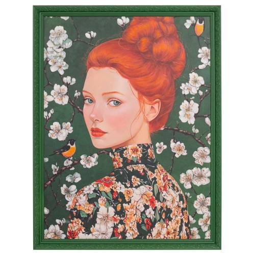 ΠΙΝΑΚΑΣ ΧΕΙΡΟΠΟΙΗΤΟΣ ΜΕ ΓΥΝΑΙΚΑ ΚΑΙ ΛΟΥΛΟΥΔΙΑ ΣΕ ΠΡΑΣΙΝΗ ΚΟΡΝΙΖΑ 100Χ130 ΕΚ(90Χ120)