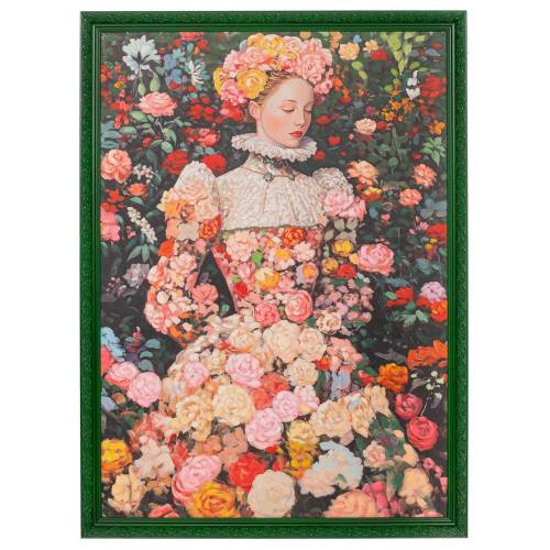 ΠΙΝΑΚΑΣ ΧΕΙΡΟΠΟΙΗΤΟΣ ΜΕ ΓΥΝΑΙΚΑ ΚΑΙ ΛΟΥΛΟΥΔΙΑ ΣΕ ΠΡΑΣΙΝΗ ΚΟΡΝΙΖΑ 110Χ150ΕΚ(100X140)