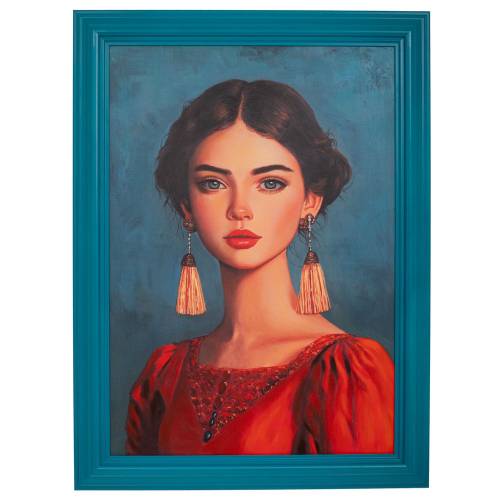 ΠΙΝΑΚΑΣ ΧΕΙΡΟΠΟΙΗΤΟΣ ΜΕ ΓΥΝΑΙΚΑ ΣΕ ΜΠΛΕ ΚΟΡΝΙΖΑ 87Χ117ΕΚ (70X100)