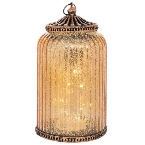 ΧΡΥΣΟ  ΓΥΑΛΙΝΟ ΦΑΝΑΡΑΚΙ ΜΕ LED ΦΩΣ AND ΜΕΤΑΛΛΙΚΟ ΚΑΠΑΚΙ 11,5Χ11,5Χ20ΕΚ (ΑΑΑ 1.5V)