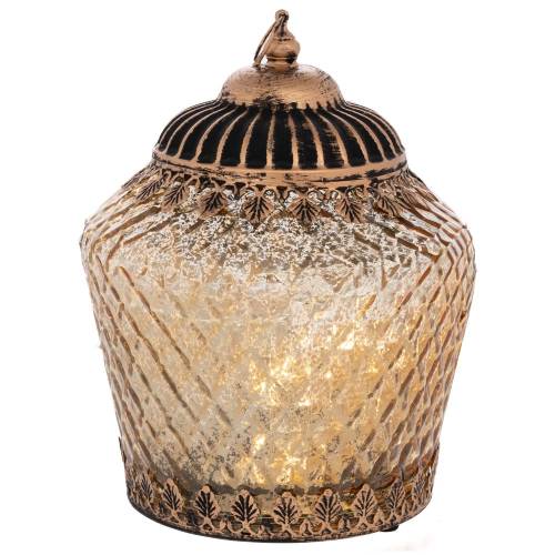 ΧΡΥΣΟ ΓΥΑΛΙΝΟ ΦΑΝΑΡΑΚΙ ΜΕ LED ΦΩΣ AND ΜΕΤΑΛΛΙΚΟ ΚΑΠΑΚΙ 15Χ15Χ19ΕΚ (ΑΑΑ 1.5V)