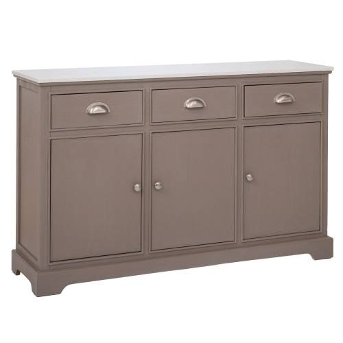 ΞΥΛΙΝΟΣ ΜΠΟΥΦΕΣ ΣΕ ΓΚΡΙ ΧΡΩΜΑ ΜΕ 3 ΠΟΡΤΕΣ, 3 ΣΥΡΤΑΡΙΑ AND ΜΑΡΜΑΡΙΝΗ ΕΠΙΦΑΝΕΙΑ 120Χ35Χ75ΕΚ