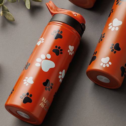 Θερμός μπουκάλι ανοξείδωτο με καλαμάκι "We Care", Paw Prints 500ml