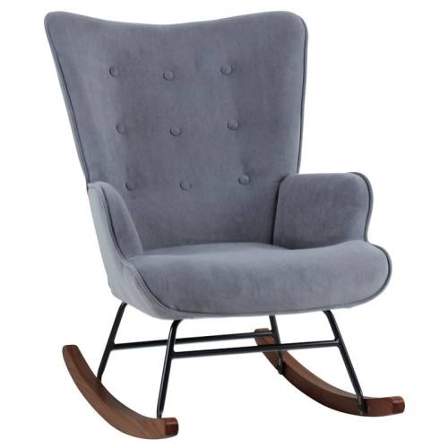 ALMA Rocking Πολυθρόνα Μπερζέρα Καθιστικού, Ύφασμα Velure Γκρι, Βάση Μαύρο-Καρυδί Ε-00026082 Ε7143,7Κ