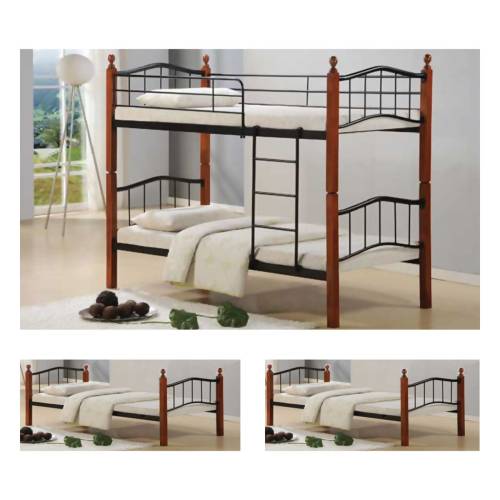 BUTTON Κρεβάτι Κουκέτα Μέταλλο Βαφή Μαύρο, Ξύλο Καρυδί Ε-00012157 Ε8038